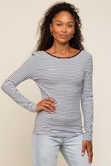 Ivory Striped Long Sleeve Scoop Back Top