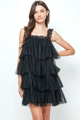 Black Tiered Tulle Mini Dress