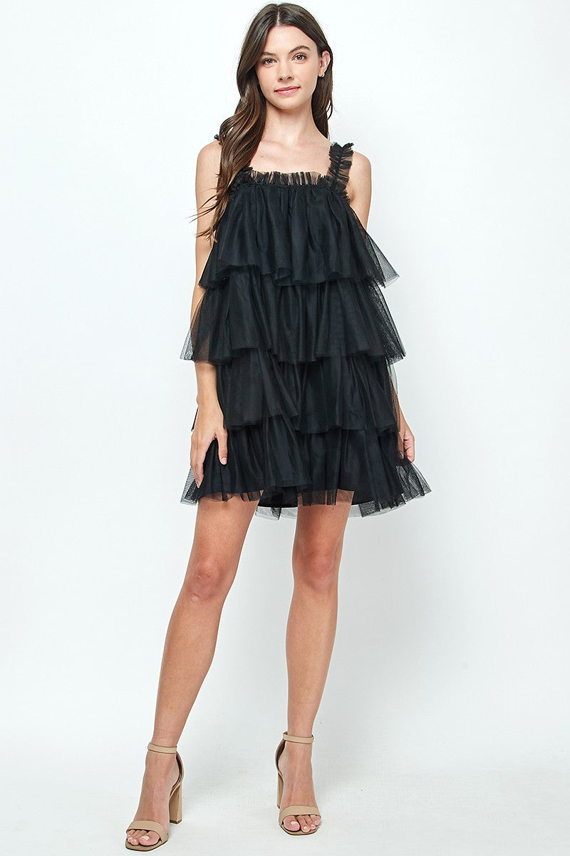Black Tiered Tulle Mini Dress