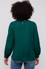 Forest Green Ladder Embroidered Long Sleeve Blouse