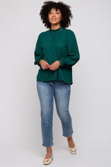 Forest Green Ladder Embroidered Long Sleeve Blouse