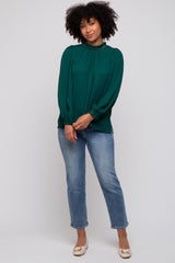 Forest Green Ladder Embroidered Long Sleeve Blouse