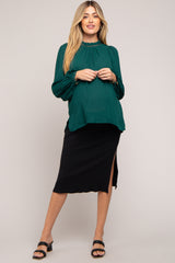 Forest Green Ladder Embroidered Long Sleeve Maternity Blouse