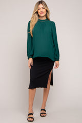 Forest Green Ladder Embroidered Long Sleeve Maternity Blouse