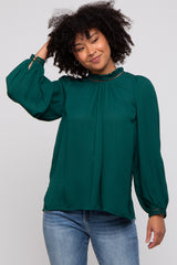 Forest Green Ladder Embroidered Long Sleeve Blouse