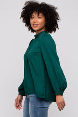 Forest Green Ladder Embroidered Long Sleeve Blouse