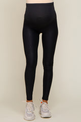 Black Faux Leather Effect Maternity Active Leggings