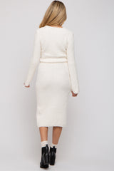 Cream Textured Knit Long Sleeve Top and Skirt Maternity Set