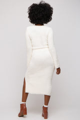 Cream Textured Knit Long Sleeve Top and Skirt Set