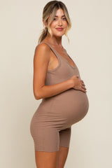 Taupe Sleeveless Ribbed Maternity Bodysuit