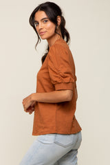 Rust Puff Sleeve Top