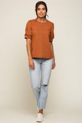 Rust Puff Sleeve Top