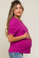 Fuchsia Puff Sleeve Maternity Top