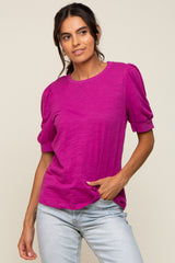 Fuchsia Puff Sleeve Maternity Top