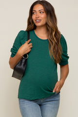 Hunter Green Puff Sleeve Maternity Top