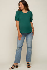 Hunter Green Puff Sleeve Maternity Top