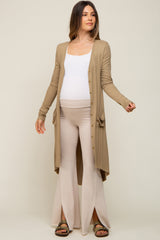 Light Olive Button Front Knit Maternity Cardigan