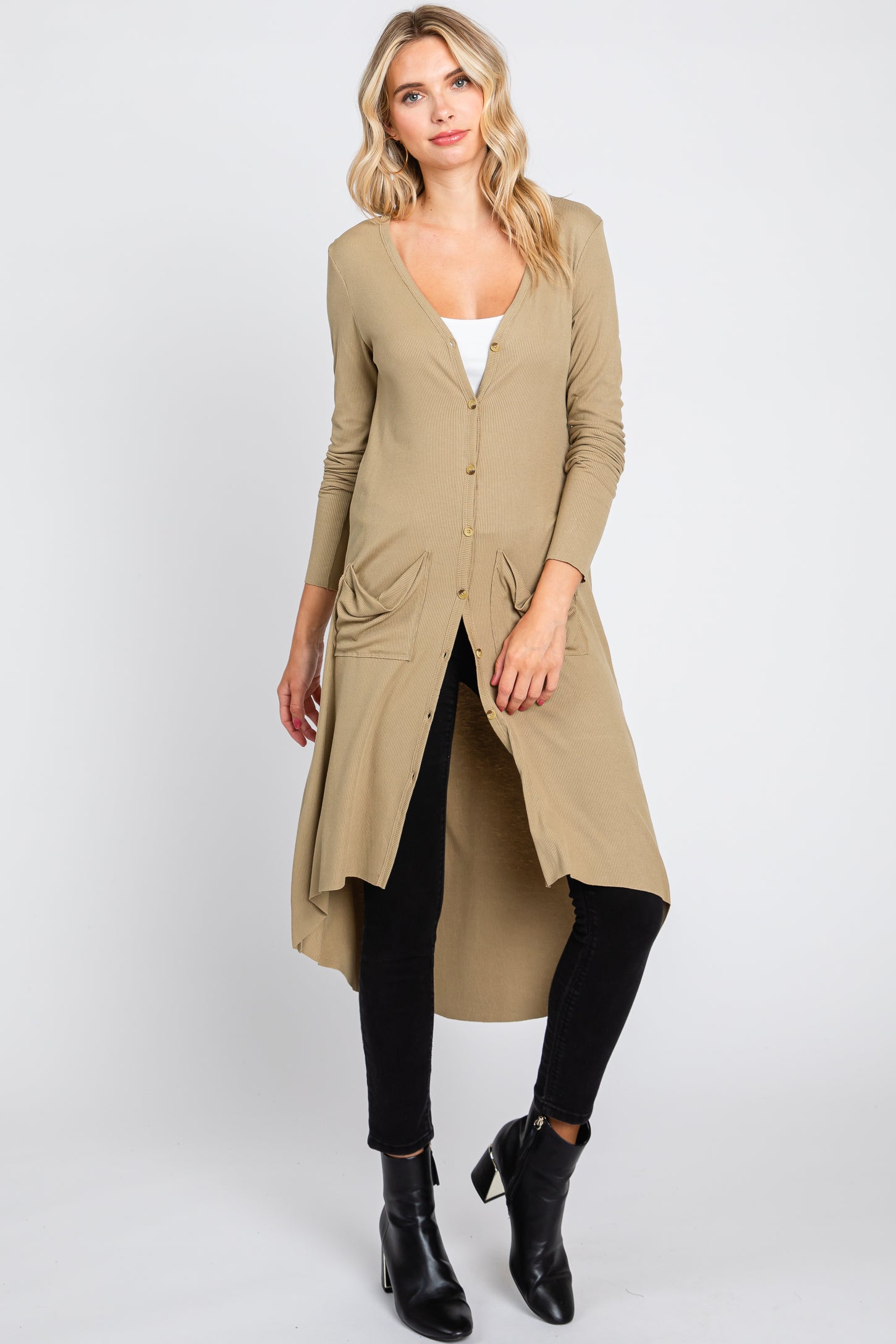 Light Olive Button Front Knit Maternity Cardigan