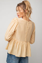 Yellow Half Sleeve Ruched Tier Crepe Top