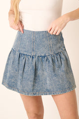 Blue Denim Acid Wash Mini Skirt
