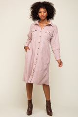 Light Pink Knit Corduroy Button Down Maternity Midi Dress