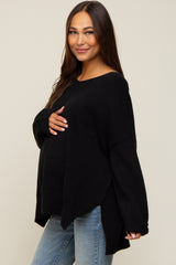 Black Dolman Sleeve Side Slit Maternity Sweater