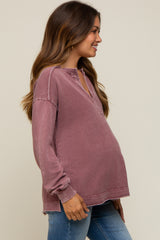 Burgundy Mineral Washed Terry Knit Maternity Top