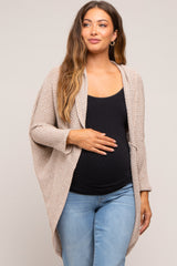 Beige Open Knit Dolman Sleeve Maternity Cardigan