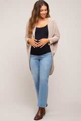 Beige Open Knit Dolman Sleeve Maternity Cardigan