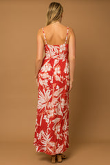 Red Floral Palm Print Wrap Maxi Dress