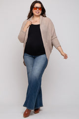 Beige Open Knit Dolman Sleeve Maternity Plus Cardigan