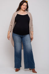 Beige Open Knit Dolman Sleeve Maternity Plus Cardigan