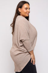 Beige Open Knit Dolman Sleeve Plus Cardigan