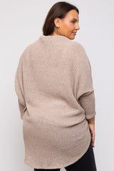 Beige Open Knit Dolman Sleeve Plus Cardigan