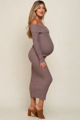 Mocha Off Shoulder Maternity Maxi Sweater Dress