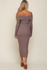 Mocha Off Shoulder Maternity Maxi Sweater Dress