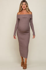 Mocha Off Shoulder Maternity Maxi Sweater Dress