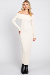 Ivory Off Shoulder Maternity Maxi Sweater Dress