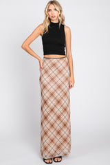 Mocha Plaid Mesh Maternity Maxi Skirt