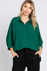 Forest Green Button Down 3/4 Sleeve Top