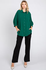 Forest Green Button Down 3/4 Sleeve Top