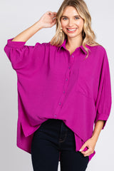 Magenta Button Down 3/4 Sleeve Maternity Top