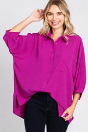 Magenta Button Down 3/4 Sleeve Top