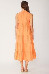 Tangerine Tiered Linen Blend Solid Midi Dress