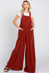 Rust Pleated Front Wide Leg Overalls