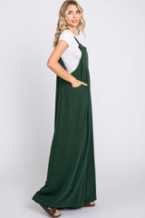 Forest Green Pleated Front Wide Leg Overalls