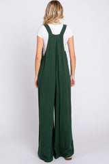 Forest Green Pleated Front Wide Leg Overalls