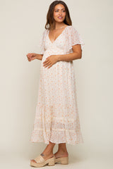 Cream Floral Crochet Trim Maternity Midi Dress