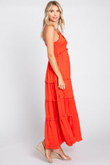 Red Orange Smocked Ruffle Tiered Maxi Dress