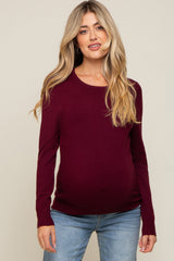 Burgundy Knit Long Sleeve Maternity Top